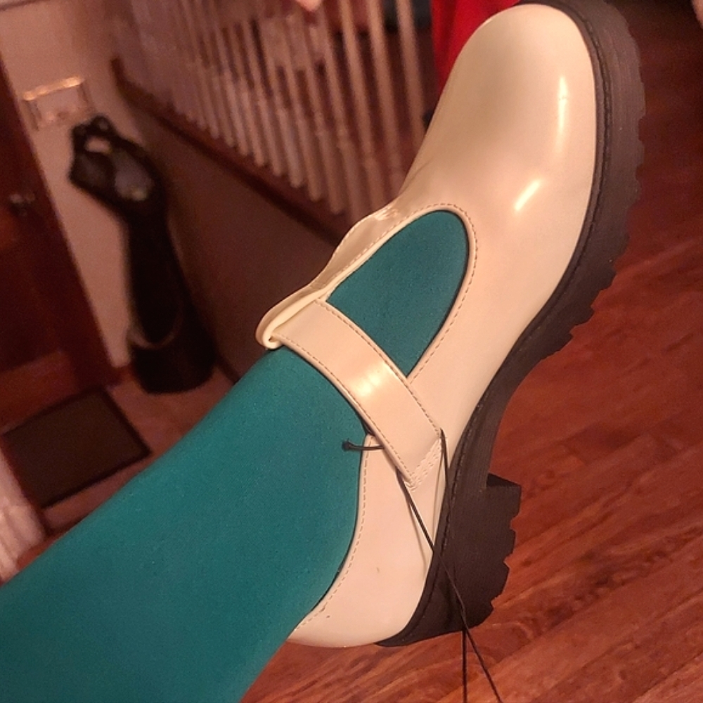Mary Jane Style Preppy White Lug chunky platform Loafers  by Wonder Nation - Picture 11 of 14